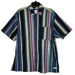 Nwot Scotch & Soda Multicolor Striped Button Shirt XL Short Sleeve Cotton Vacay